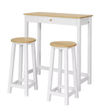 3-delige bartafelset met 2 barkrukken - Wit en Hout Design, Huis en Inrichting, Verzenden, Nieuw, Inclusief barstoelen