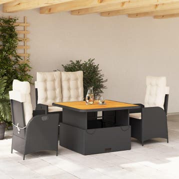 vidaXL 4-delige Tuinset met kussens poly rattan zwart, Tuin en Terras, Verzenden