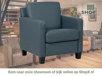 Leren fauteuil Smart - Toledo Whale (blauw/grijs) - Poten, Nieuw, Ophalen of Verzenden, Bohemian, Eigentijds, Modern, Retro, 50 tot 75 cm