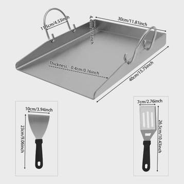 RVS Grillplaat 40x30cm - Heavy Duty BBQ Pan met 2 Spatels, Verzenden, Nieuw
