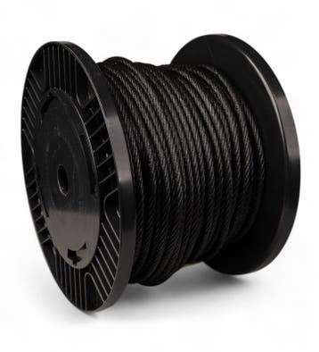 Staalkabel 4 mm 50 meter op katrol Zwart, Verzenden, Nieuw