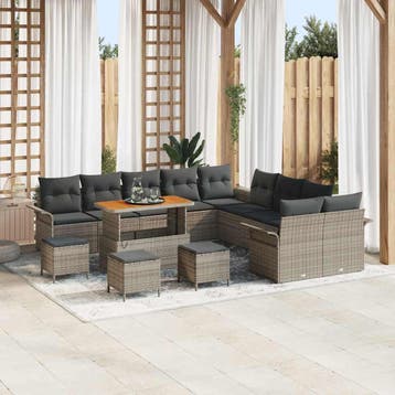 vidaXL Tuin Sofa Set met kussen met opslag 14 pcs Grijs, Verzenden, Nieuw, Rotan, 4 zitplaatsen