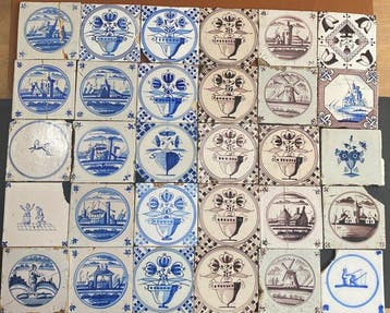 Tegel (30) - Delfts Blauw / Mangaan - 1900-1910 - Antieke, Antiek en Kunst
