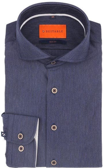 Suitable Herringbone Overhemd Navy maat 43 Heren, Verzenden, Nieuw, Blauw, Suitable