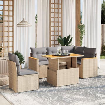 vidaXL 6-delige Loungeset met kussens poly rattan beige, Tuin en Terras, Verzenden, Nieuw, Loungeset