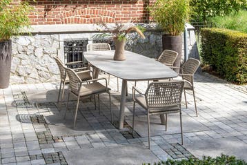 Taste Barista/Manolo deens ovale tuinset (7-delig) - Latte, Tuin en Terras, Verzenden, Nieuw, Rvs, Tuinset