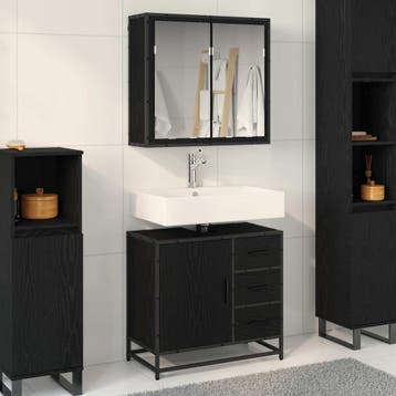 vidaXL Badkamermeubelset 2 st Zwart Eiken 65 x 33 x 60 cm, Verzenden, Nieuw, Overige typen