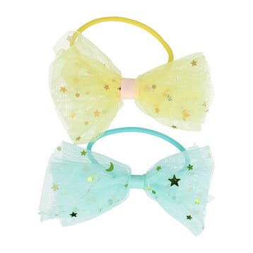 Haarelastieken – Strik 9cm – Tule Stof - Glitters – Geel, Nieuw