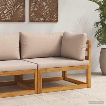 vidaXL Hoekbank met kussens 100 % polyester Massief Acacia, Verzenden, Nieuw