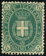 Italië 1889 - Embleem, 5 centesimi donkergroen. Prachtig, Gestempeld