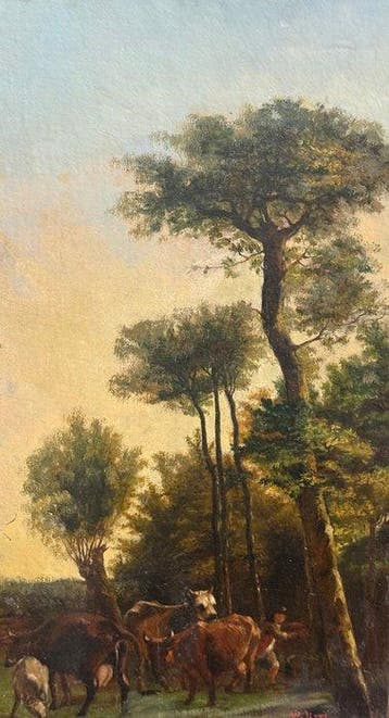 Scuola italiana (XIX), firmato N. Palizzi - Paesaggio Con