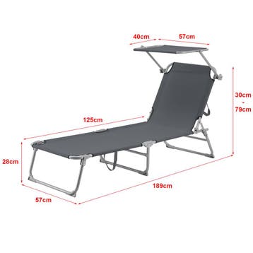 Ligbed met luifel Getaria 189x57x28 cm 115 kg donkergrijs [e, Verzenden, Nieuw