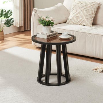 Bijzettafel Burgess 51xØ51 cm zwart en walnootkleurig [en.ca, Huis en Inrichting, Tafels | Bijzettafels, Verzenden, Nieuw