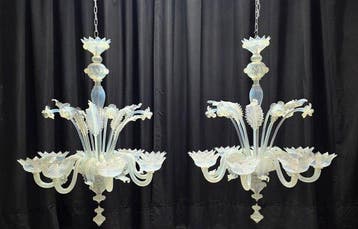 Kroonluchter (2) - Opalini - Muranoglas - 8 lampen