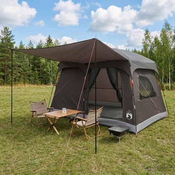 vidaXL Gezinstent met dak Bruin Grijs 380 x 260 x 190 cm, Verzenden, Nieuw, Tot en met 2
