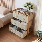 Ladekast Maldon met stoffen lades 79x66x35 cm naturel en bei, Verzenden, Nieuw