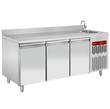 Geventileerde koeltafel "muraal", 3 deuren GN 1/1, met spoel, Verzenden, Nieuw in verpakking, Koelen en Vriezen