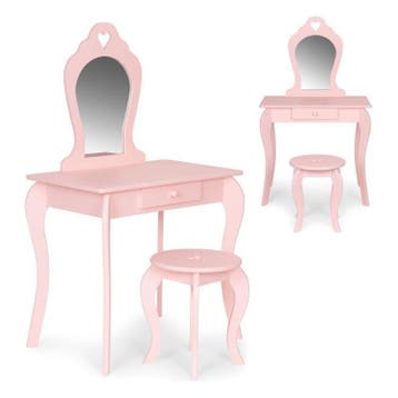 ECOTOYS Houten Kinderkaptafel met Spiegel en Krukje – Roze –, Ophalen of Verzenden, Nieuw