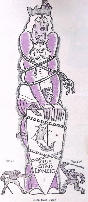 Vrije stad Danzig tussen twee vuren op spotprent (Lithos), Verzenden