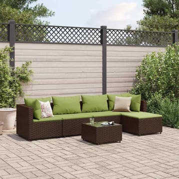 vidaXL 6-delige Loungeset met kussens poly rattan bruin, Verzenden, Nieuw, 5 zitplaatsen, Loungeset