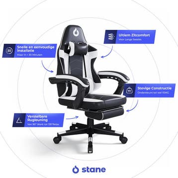 Stane Verstelbare Ergonomische Gamestoel met Voetsteun -, Ophalen of Verzenden, Nieuw