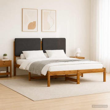vidaXL Bedframe met gestoffeerd hoofdbord Naturel en, Huis en Inrichting, Verzenden, Nieuw, Hout