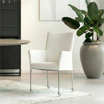 Leren eetkamerstoel Comfort met wieltjes en armleuning -, Huis en Inrichting, Stoelen, Wit, Nieuw, Leer, Ophalen of Verzenden