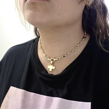 Pomellato bicolor massief gouden collier met vaste hanger, Ophalen of Verzenden, Gebruikt, Overige kleuren, Goud