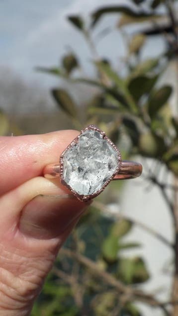 Electroformed koperen Herkimer diamant ring, Verzenden, Mineraal