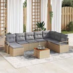vidaXL Tuinbankenset met kussen 9 pcs Beige poly rattan, Verzenden, Nieuw, Rotan