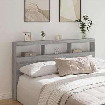 vidaXL Hoofdbordkast met LED-verlichting 180x17x102 cm grijs, Verzenden, Nieuw, Grijs, Hout