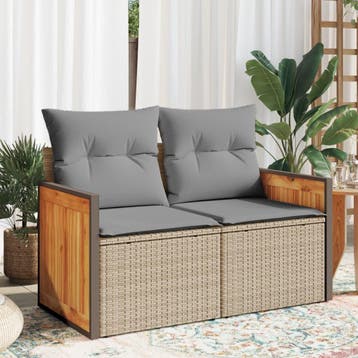vidaXL Tuinbank 2-zits met kussens poly rattan beige, Tuin en Terras, Verzenden, Nieuw