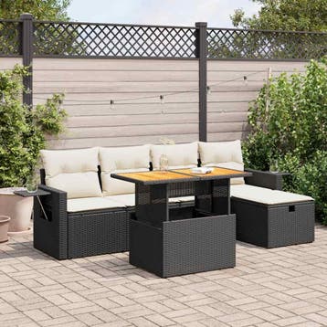vidaXL 6-delige Loungeset met kussens poly rattan acacia, Verzenden, Nieuw, Loungeset