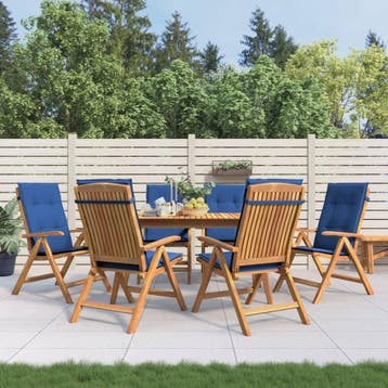 vidaXL Verstelbare klapstoelen met kussens, 6 stuks, massief, Verzenden, Nieuw, Hout