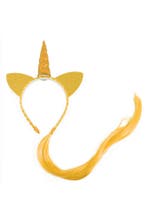 Eenhoorn Haarband Haar Goud Unicorn Diadeem Oortjes Gele Hoo, Ophalen of Verzenden, Nieuw, Carnaval, Accessoires