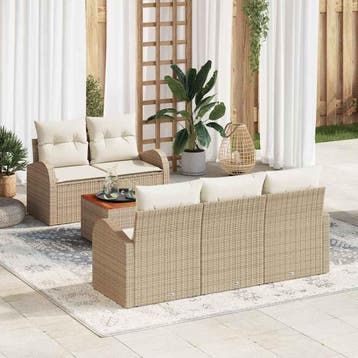 vidaXL Tuinbankenset 6 st Beige en Crème poly rattan, Verzenden, Nieuw, Rotan, 6 zitplaatsen