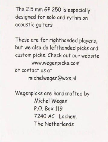 Wegen GP 250 Gypsy Jazz Plectrum - 2.50 mm - Zwart Set van 2, Muziek en Instrumenten, Ophalen of Verzenden, Nieuw, Elektrische gitaar