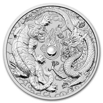 Dragon and Tiger 1 oz 2018 (50.000 oplage), Verzenden, Losse munt, Zilver