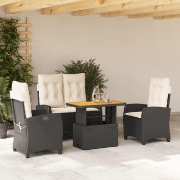 vidaXL 4-delige Tuinset met kussens poly rattan zwart, Tuin en Terras, Verzenden