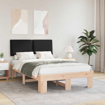 vidaXL Bedframe met Gevoerd Hoofdgedeelte Zwart 120 x 190 cm, Verzenden, Zwart, Nieuw, Twijfelaar