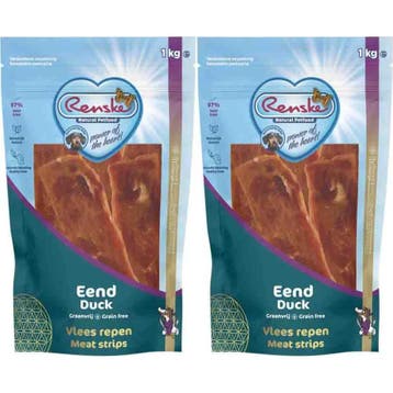 2x Renske Hondensnack Gezonde Beloning Vlees Strip Eend 1 kg, Dieren en Toebehoren, Verzenden, Hond