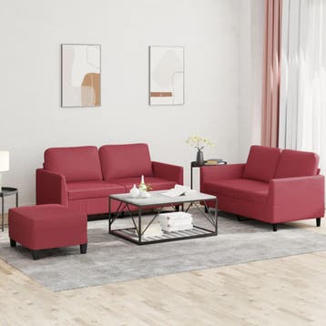 vidaXL 3-delige Loungeset met kussens kunstleer wijnrood, Verzenden, Nieuw, Leer, Minder dan 150 cm