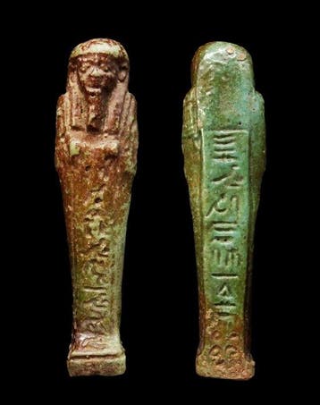 Oud-Egyptisch Faience - Ouchebti met rugkolom van
