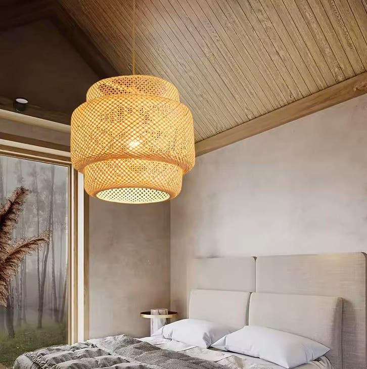 Bamboe Plafondlamp E27 - Handgeweven Rotan Hanglamp 30x35cm, Huis en Inrichting, Lampen | Plafondlampen, Nieuw, Verzenden