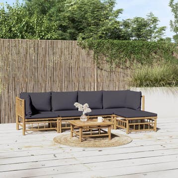 vidaXL 6-delige Loungeset met kussens bamboe donkergrijs, Verzenden, Nieuw, Hout, Loungeset