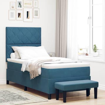 vidaXL Boxspring bed met hoofdeinde Donkerblauw 200 x 100 cm, Eenpersoons, Nieuw, Stof, Verzenden