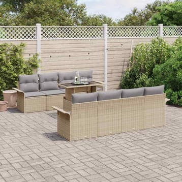 vidaXL Tuin Sofa Set 9 st Beige [Synthetisch]: Poly Rattan, Verzenden, Nieuw, Meer dan 8 zitplaatsen