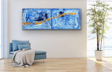 Andrea Krauß - Tide Line_01 diptychon XXL *no reserve*, Antiek en Kunst