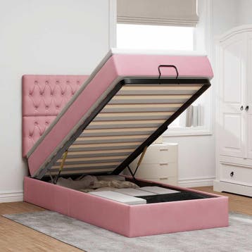 vidaXL Ottoman bed met matrassen 80x200cm fluweel roze, Eenpersoons, Verzenden, Nieuw, 80 cm