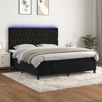 vidaXL Boxspring met matras en LED fluweel zwart 180x200 cm, Eenpersoons, Verzenden, Zwart, Nieuw